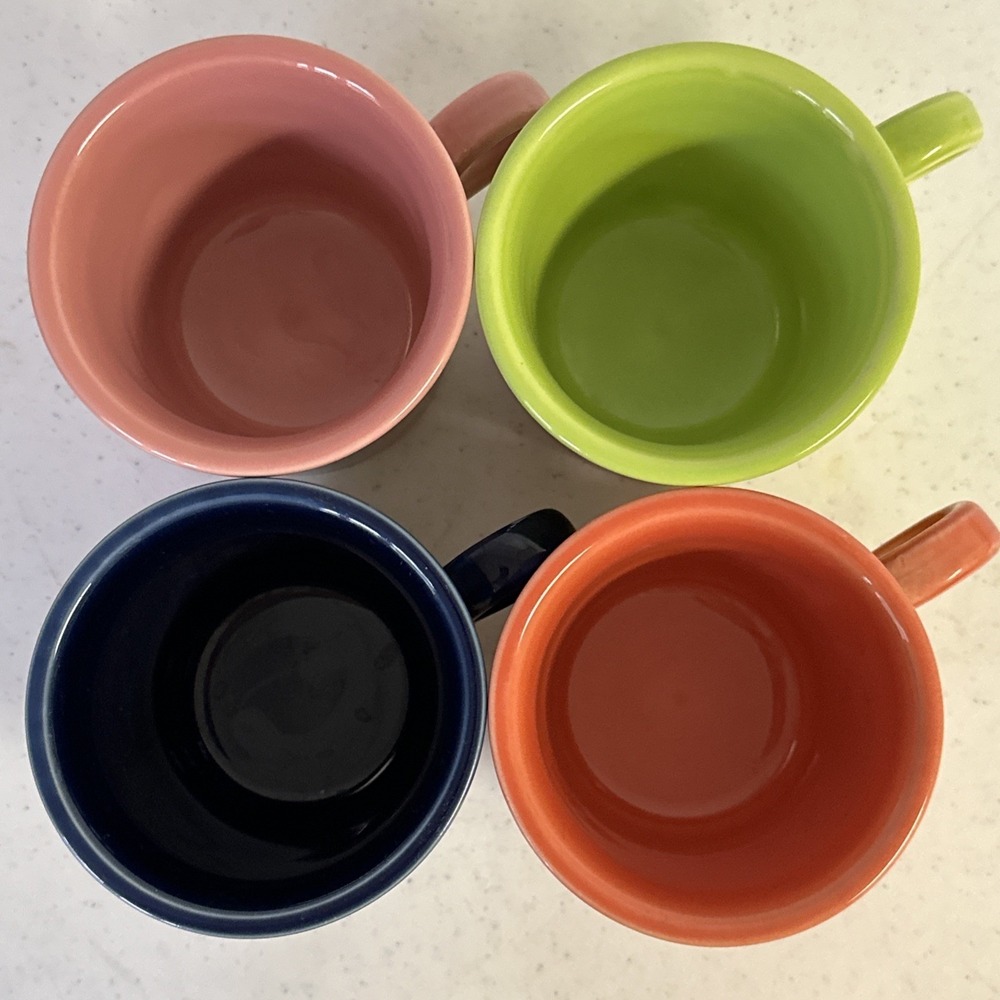 Lot of 4 Fiesta Ware Mixed Colors Coffee Mugs Cups O‎ Ring Handle HLC USA - Picture 11 of 11